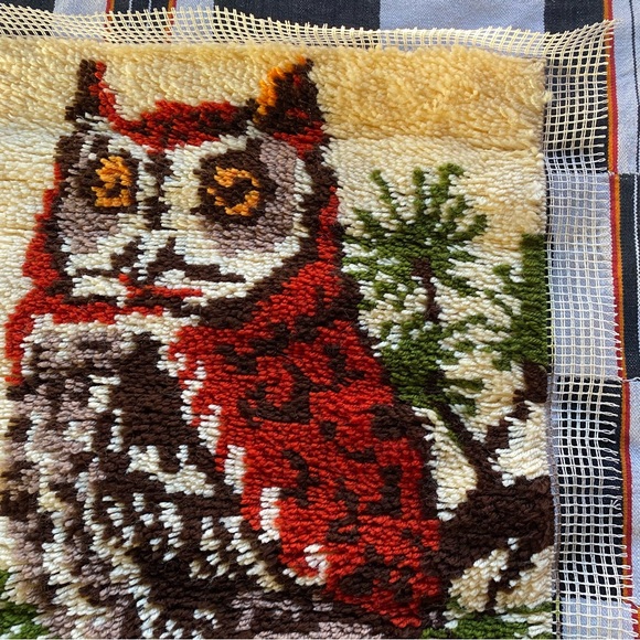 Vintage 70’s Folk art Owl Latch hook wall hanging! Large. 28”x21” great shape! - Picture 5 of 7